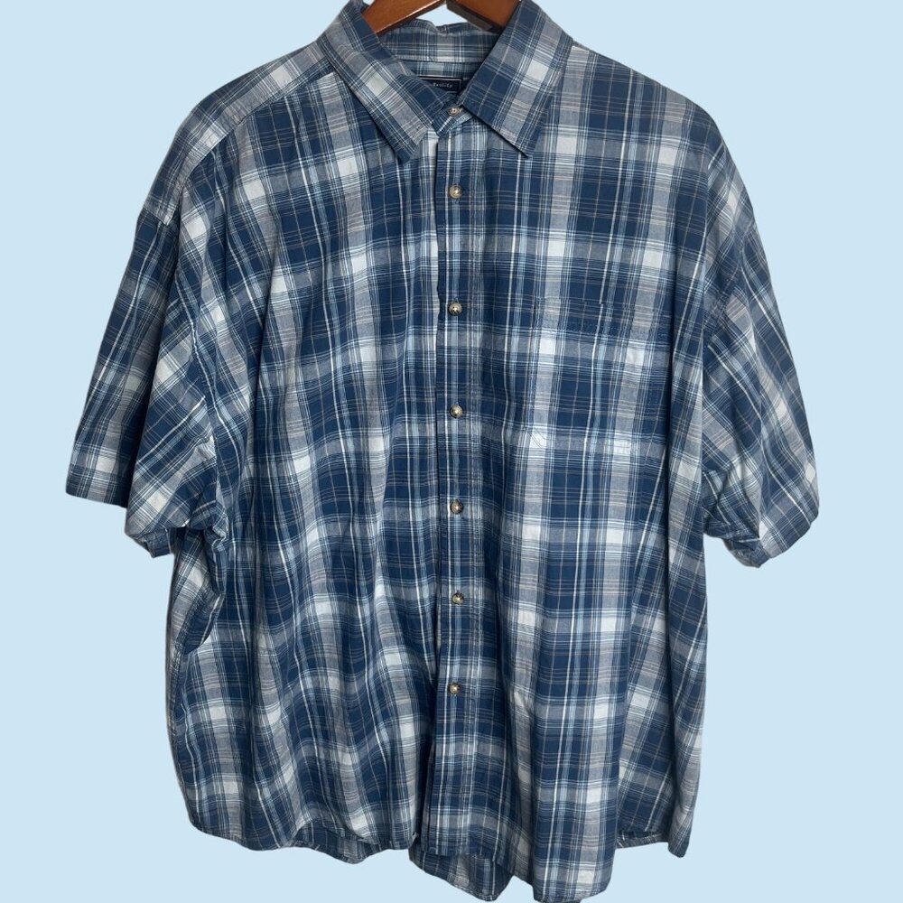 Wrangler‎ Shirt Mens 3XL Blue White Plaid Cool River Cotton Cowboy Western Style
